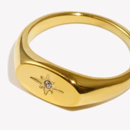 E.B.belle New Waterproof Stainless Steel Oval Face 3A Zircon Paved Star Ring Water Resistant 18K Gold Plated Rings For Lady