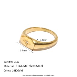 E.B.belle New Waterproof Stainless Steel Oval Face 3A Zircon Paved Star Ring Water Resistant 18K Gold Plated Rings For Lady