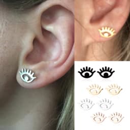 Multiple Black Stainless Steel Stud Earrings for Women Men Simple Volleyball Music Leaf Star Geometric Earings Jewelry Punk Gift