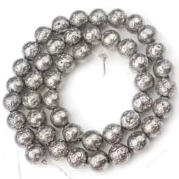 Natural Stone Sliver Plated Rock Volcanic Lava Stone Beads Round Loose Spacer Bead For Jewelry Making Diy Charm Bracelet 15Inch