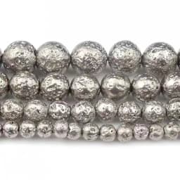 Natural Stone Sliver Plated Rock Volcanic Lava Stone Beads Round Loose Spacer Bead For Jewelry Making Diy Charm Bracelet 15Inch