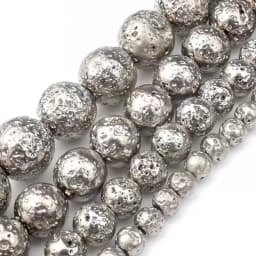 Natural Stone Sliver Plated Rock Volcanic Lava Stone Beads Round Loose Spacer Bead For Jewelry Making Diy Charm Bracelet 15Inch