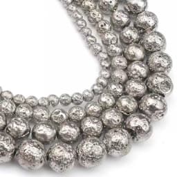 Natural Stone Sliver Plated Rock Volcanic Lava Stone Beads Round Loose Spacer Bead For Jewelry Making Diy Charm Bracelet 15Inch