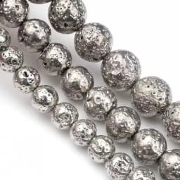 Natural Stone Sliver Plated Rock Volcanic Lava Stone Beads Round Loose Spacer Bead For Jewelry Making Diy Charm Bracelet 15Inch