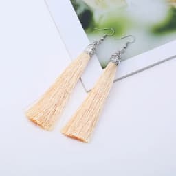 Bohemian Long Tassel Drop Dangle Earrings For Women Girl Red Blue White Silk Fabric Ethnic Vintage Earrings Fashion Jewelry Gift