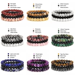 3Pcs/Set Natural Stone Bracelet Rose Quartzs Obsidian Amethysts Tiger Eye Beads Elastic Bracelet For Women Men Health Protection