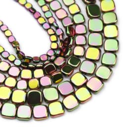 4/6/8MM Natural Hematite Stone Gold color,Blue,Green Flat Square Spacers Loose Beads For Jewelry Making Bracelets DIY Findings