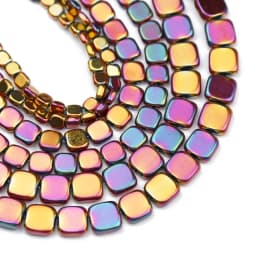 4/6/8MM Natural Hematite Stone Gold color,Blue,Green Flat Square Spacers Loose Beads For Jewelry Making Bracelets DIY Findings