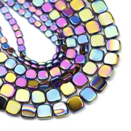 4/6/8MM Natural Hematite Stone Gold color,Blue,Green Flat Square Spacers Loose Beads For Jewelry Making Bracelets DIY Findings