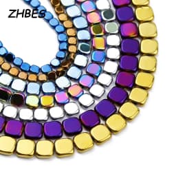 4/6/8MM Natural Hematite Stone Gold color,Blue,Green Flat Square Spacers Loose Beads For Jewelry Making Bracelets DIY Findings