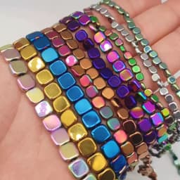 4/6/8MM Natural Hematite Stone Gold color,Blue,Green Flat Square Spacers Loose Beads For Jewelry Making Bracelets DIY Findings
