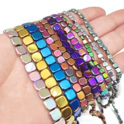 4/6/8MM Natural Hematite Stone Gold color,Blue,Green Flat Square Spacers Loose Beads For Jewelry Making Bracelets DIY Findings