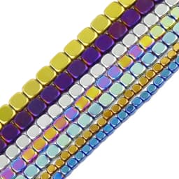 4/6/8MM Natural Hematite Stone Gold color,Blue,Green Flat Square Spacers Loose Beads For Jewelry Making Bracelets DIY Findings
