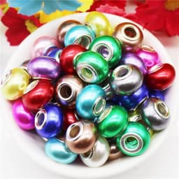 10Pcs Pink Color Smooth Surface European Resin Murano Large Hole Spacer Beads Charms for Bracelet DIY Craft Bracelet Necklace