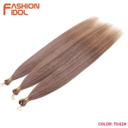 28 Inch Ariel Straight Pony Hair Bundles Crochet Braids Hair Synthetic Braiding Hair Ombre Brown Soft Crochet Hair Extensions