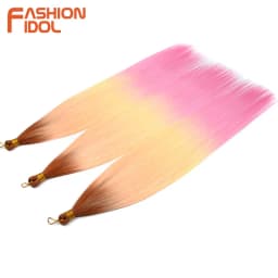 28 Inch Ariel Straight Pony Hair Bundles Crochet Braids Hair Synthetic Braiding Hair Ombre Brown Soft Crochet Hair Extensions