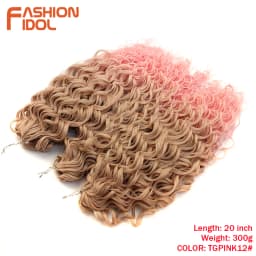 FASHION IDOL Deep Wave Twist Crochet Hair Synthetic Afro Curly Crochet Braids Ombre Orange Braiding Hair Extensions For Women