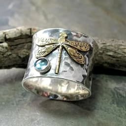 Vintage Dragonfly Rings for Women Fashion Acid Blue Crystal Women's Promise Ring Two-Tone Gold Plated Jewelry Accessories Gifts