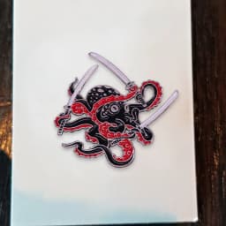 Octopus Swordsman Pin Black Samurai Brooch Funny Badge
