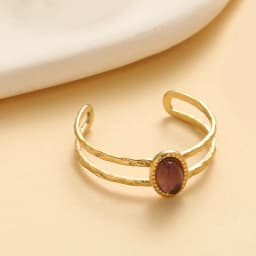 Inlaid Natural Stone Stainless Steel Engagement Rings for Women Adjustable Opening Simplicity Vintage Ring Fashion Jewelry