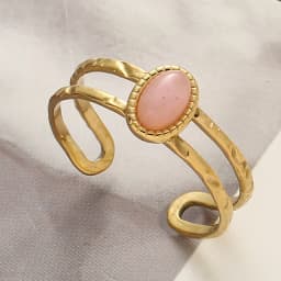 Inlaid Natural Stone Stainless Steel Engagement Rings for Women Adjustable Opening Simplicity Vintage Ring Fashion Jewelry