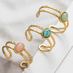 Inlaid Natural Stone Stainless Steel Engagement Rings for Women Adjustable Opening Simplicity Vintage Ring Fashion Jewelry