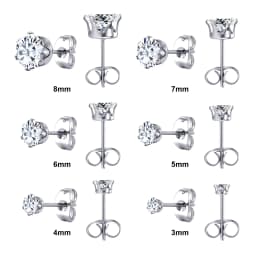 LUXUSTEEL 6Pairs/Set CZ Stud Earrings Stainless Steel Round White Cubic Zirconia Hypoallergenic 6 Claws Earring Trendy Jewelry