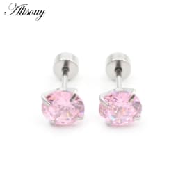 Alisouy 2pcs Stainless steel Unisex Women Men Round Crystal Zircon Ear Studs Earrings  4 Prong Tragus Cartilage Piercing Jewelry