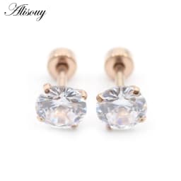 Alisouy 2pcs Stainless steel Unisex Women Men Round Crystal Zircon Ear Studs Earrings  4 Prong Tragus Cartilage Piercing Jewelry