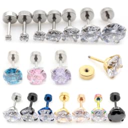 Alisouy 2pcs Stainless steel Unisex Women Men Round Crystal Zircon Ear Studs Earrings  4 Prong Tragus Cartilage Piercing Jewelry