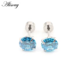 Alisouy 2pcs Stainless steel Unisex Women Men Round Crystal Zircon Ear Studs Earrings  4 Prong Tragus Cartilage Piercing Jewelry