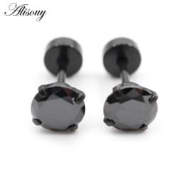 Alisouy 2pcs Stainless steel Unisex Women Men Round Crystal Zircon Ear Studs Earrings  4 Prong Tragus Cartilage Piercing Jewelry