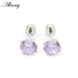 Alisouy 2pcs Stainless steel Unisex Women Men Round Crystal Zircon Ear Studs Earrings  4 Prong Tragus Cartilage Piercing Jewelry