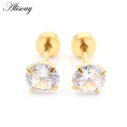 Alisouy 2pcs Stainless steel Unisex Women Men Round Crystal Zircon Ear Studs Earrings  4 Prong Tragus Cartilage Piercing Jewelry