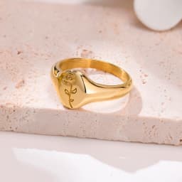 Pinky Ring, Signet Ring, Men Women Ring,Stainless Steel Floral Signet Rings,CZ North Star Celestial Ring