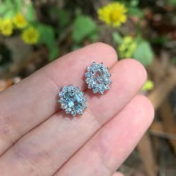 Genuine Natural Blue Topaz 925 Sterling Silver Stud Earrings for women Jewelry Gift 1.4ct Ocean Blue Topaz Oval Pave CZ