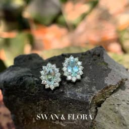 Genuine Natural Blue Topaz 925 Sterling Silver Stud Earrings for women Jewelry Gift 1.4ct Ocean Blue Topaz Oval Pave CZ