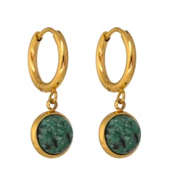 Yhpup Stainless Steel Green Natural Stone Hoop Earrings New Golden Metal Geometric Charm Jewelry Joyería Acero Inoxidable Mujer