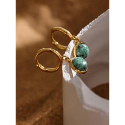 Yhpup Stainless Steel Green Natural Stone Hoop Earrings New Golden Metal Geometric Charm Jewelry Joyería Acero Inoxidable Mujer