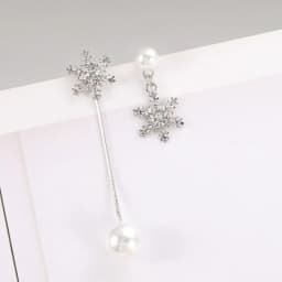Korean Temperament Asymmetrical Snowflake Imitation Pearl Pendant Earrings for Woman Personality Wild Long Chain Tassel Brincos