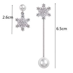 Korean Temperament Asymmetrical Snowflake Imitation Pearl Pendant Earrings for Woman Personality Wild Long Chain Tassel Brincos