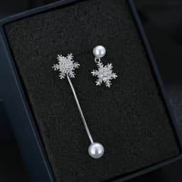 Korean Temperament Asymmetrical Snowflake Imitation Pearl Pendant Earrings for Woman Personality Wild Long Chain Tassel Brincos
