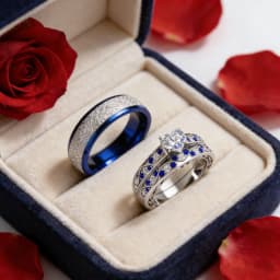 Fashion Couple Rings Romantic Women Heart Zircon Stone Rings Set Men's Blue Stainless Steel Ring Wedding Party Jewelry Gifts