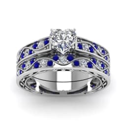 Fashion Couple Rings Romantic Women Heart Zircon Stone Rings Set Men's Blue Stainless Steel Ring Wedding Party Jewelry Gifts