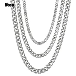 BTEN Curb Cuban Mens Necklace Chain Gold Black Silver Color Stainless Steel Necklaces for Men Fashion Jewelry 3/5/7/9/11mm