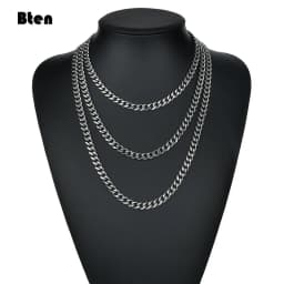 BTEN Curb Cuban Mens Necklace Chain Gold Black Silver Color Stainless Steel Necklaces for Men Fashion Jewelry 3/5/7/9/11mm