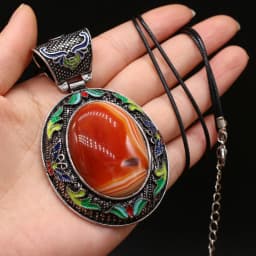 Elliptical Natural Mother of Pearl Shell Pendant Necklace Vintage Ethnic Rose Pink Quartz Charms Necklaces for Women Jewelry