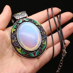 Elliptical Natural Mother of Pearl Shell Pendant Necklace Vintage Ethnic Rose Pink Quartz Charms Necklaces for Women Jewelry