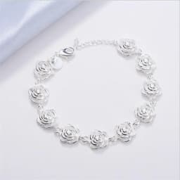 Charm 925 Sterling Silver Rose Flower Chain Bracelet For Women Fashion Pretty Party wedding accessories gift fine luxury Jewelry