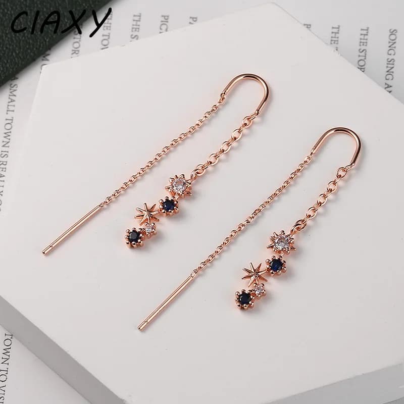 CIAXY Asymmetrical Blue Starry Star Drop Earrings Female Dazzling Micro-inlaid Zircon U-shaped Earring Fashion Jewelry